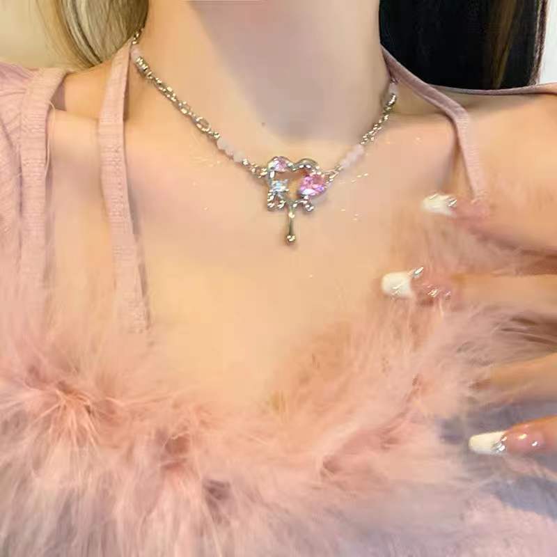 Hot Amazing Awsome Best Heart Zirconia Princess Pink Necklace And Earring On sale