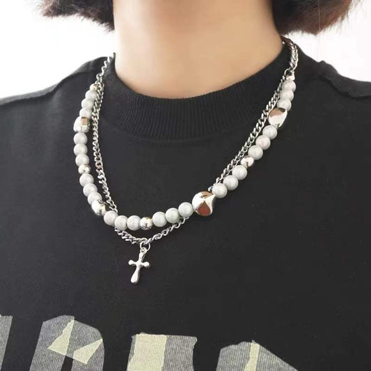 Hot Brilliant Double Layer Cross Necklace Boy And Girl