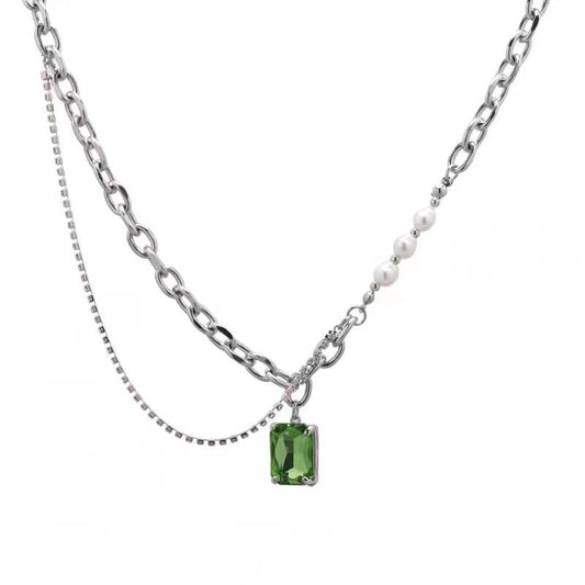 Hot Amazing Awsome Green Ice Square Necklace Boy And Girl On Sale