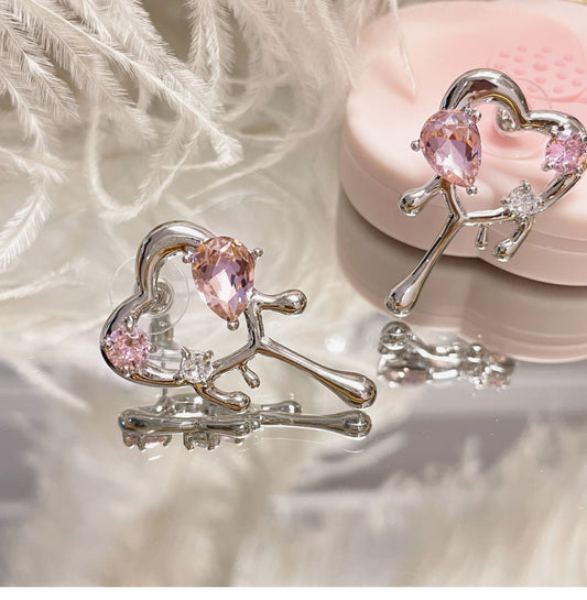 Amazing Awsome Beauty Lava Pink Heart Fairy Princess Earring