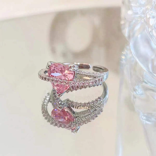 Amazing Awsome Crown Pink Heart Crystal Surrounded Ring New