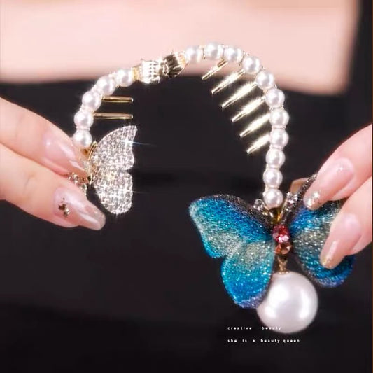 Amazing Awsome Blue Butterfly Pearl Hairclip New