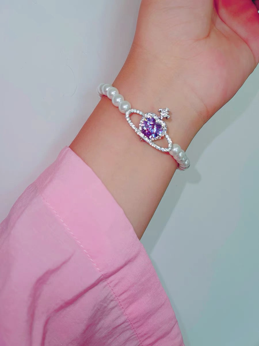 Hot Amazing Awsome Best Purple Saturn Princess Necklace Bracelet Earring On Sale