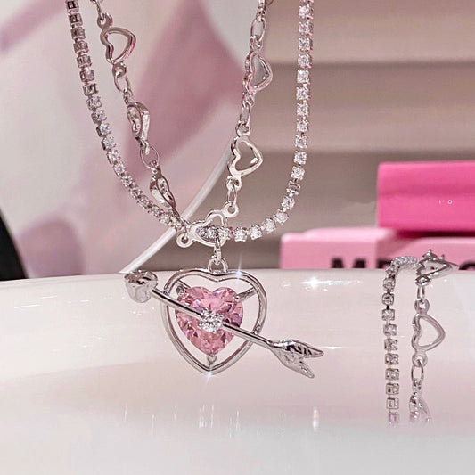 Hot Amazing Awsome Awsome Cupid Love Pink Crystal Necklace New