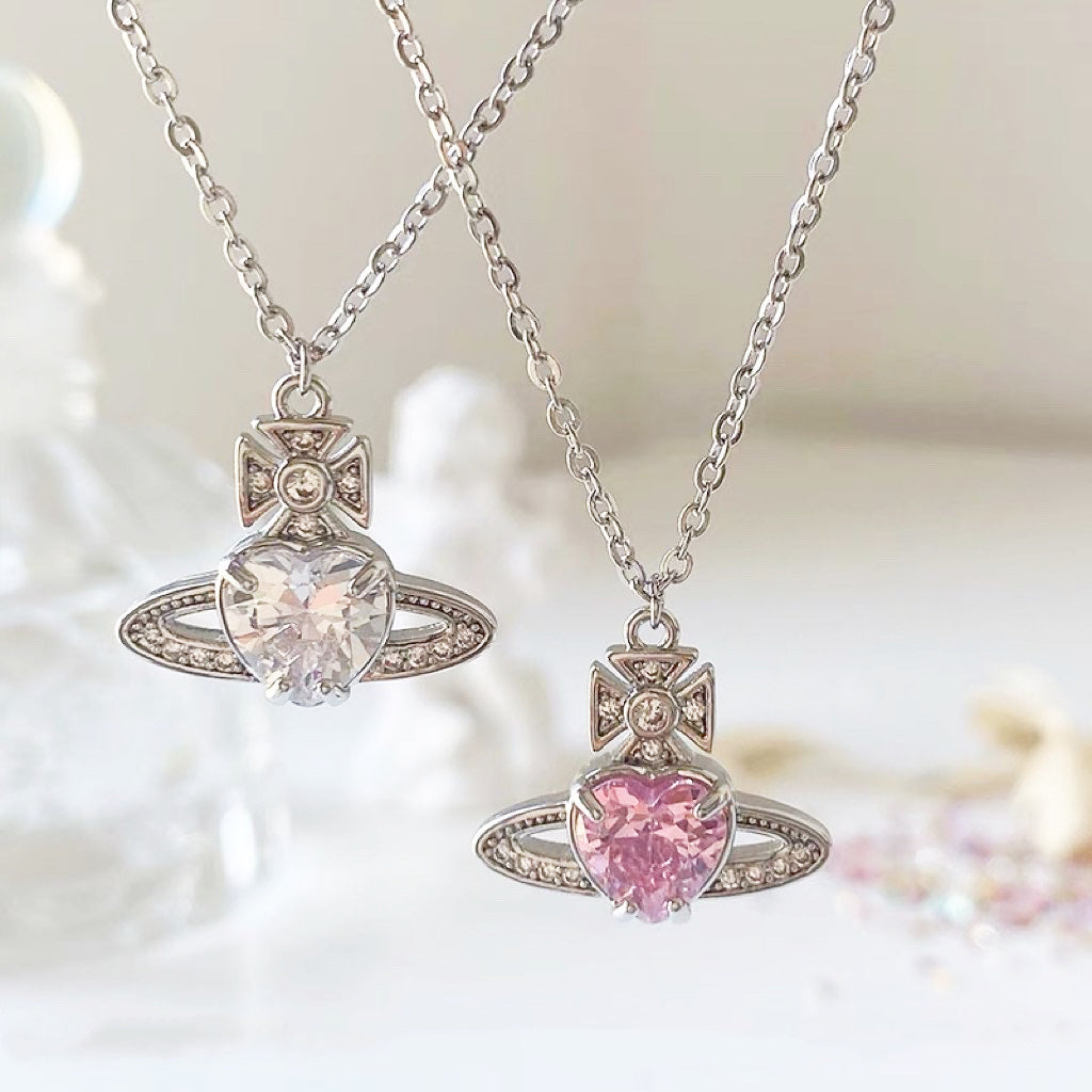 Hot Amazing Awsome Best Pink Saturn Gemstone Chic Sweet Necklace New