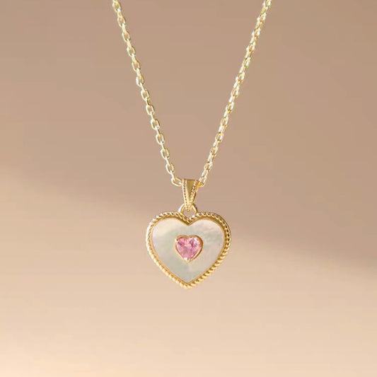 Hot Amazing Awsome Best Heart Natural Shell Tourmaline Sterling Silver 14K Gold Necklace New Arrival