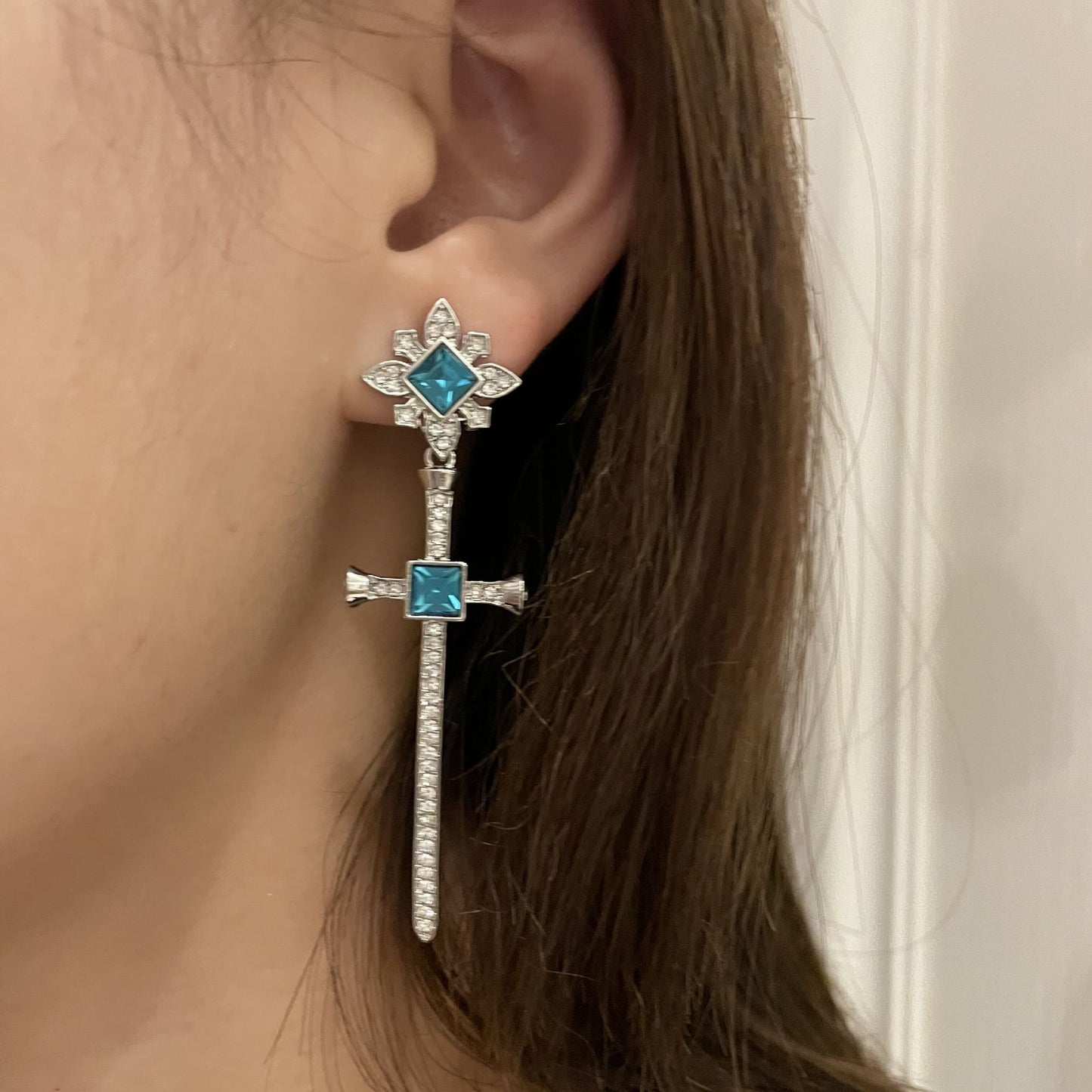 Hot Amazing Cross Pendant Blue Necklace Earring